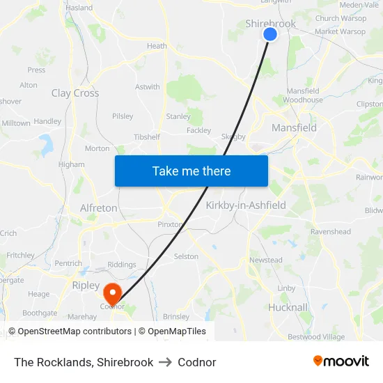 The Rocklands, Shirebrook to Codnor map