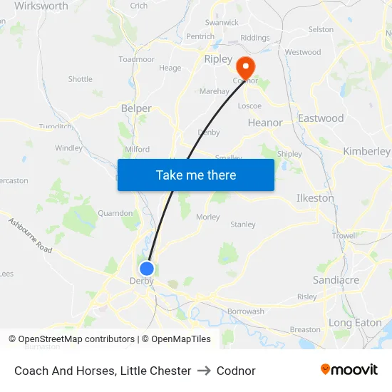 Coach And Horses, Little Chester to Codnor map