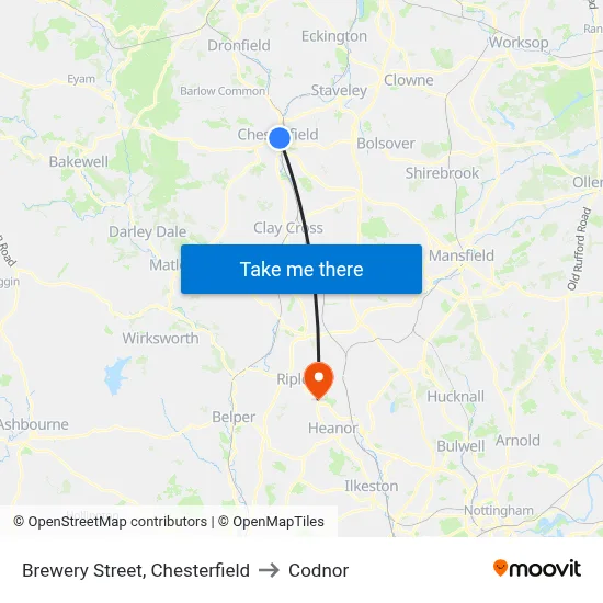 Brewery Street, Chesterfield to Codnor map