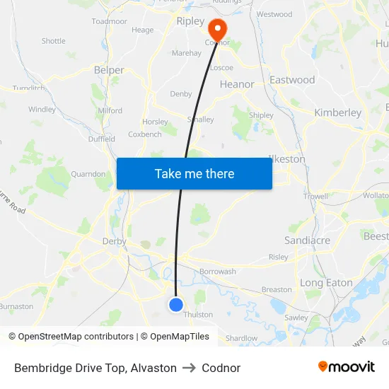 Bembridge Drive Top, Alvaston to Codnor map