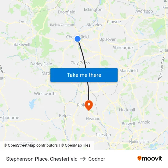Stephenson Place, Chesterfield to Codnor map