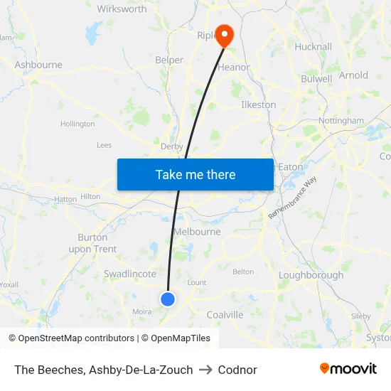 The Beeches, Ashby-De-La-Zouch to Codnor map