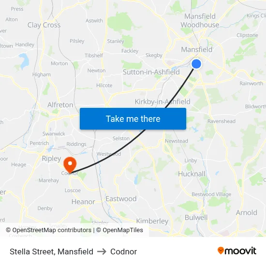 Stella Street, Mansfield to Codnor map