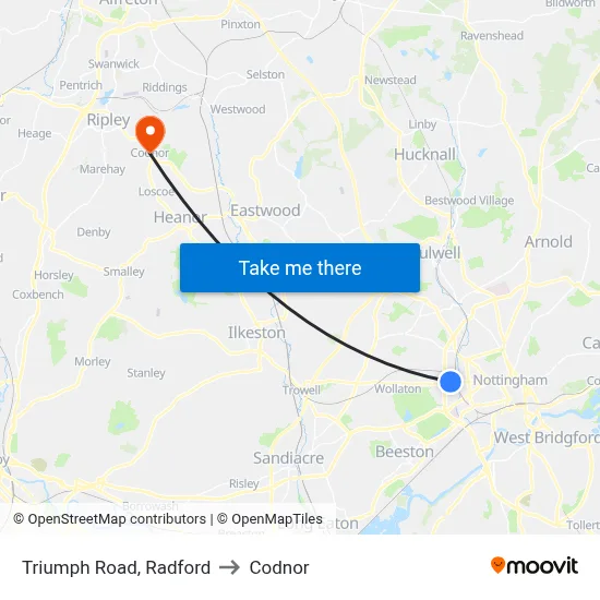 Triumph Road, Radford to Codnor map