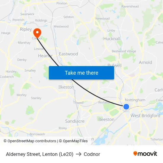 Alderney Street, Lenton (Le20) to Codnor map