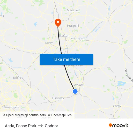 Asda, Fosse Park to Codnor map