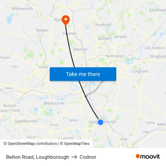Belton Road, Loughborough to Codnor map