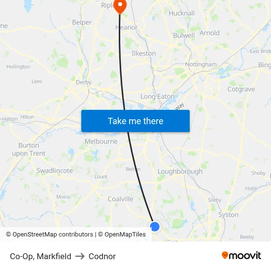 Co-Op, Markfield to Codnor map