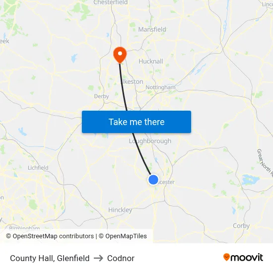 County Hall, Glenfield to Codnor map