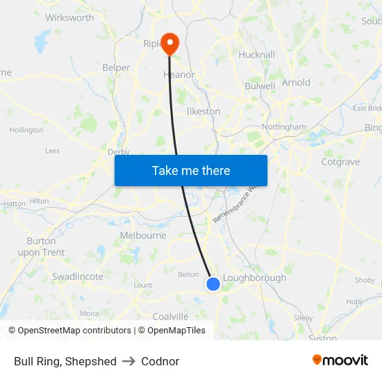 Bull Ring, Shepshed to Codnor map
