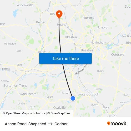Anson Road, Shepshed to Codnor map
