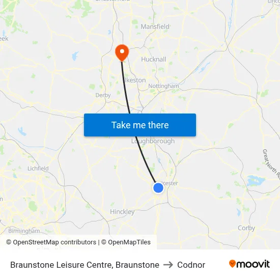 Braunstone Leisure Centre, Braunstone to Codnor map