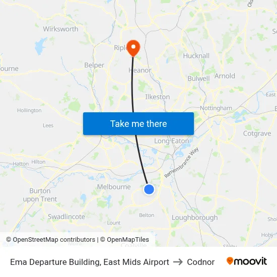 Ema Departure Building, East Mids Airport to Codnor map