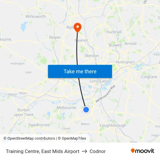 Training Centre, East Mids Airport to Codnor map
