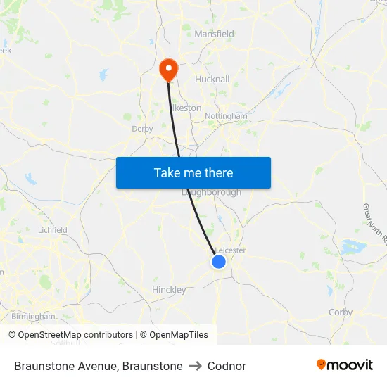 Braunstone Avenue, Braunstone to Codnor map
