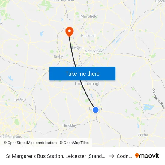 St Margaret's Bus Station, Leicester [Stand Sc] to Codnor map