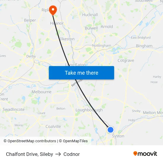 Chalfont Drive, Sileby to Codnor map