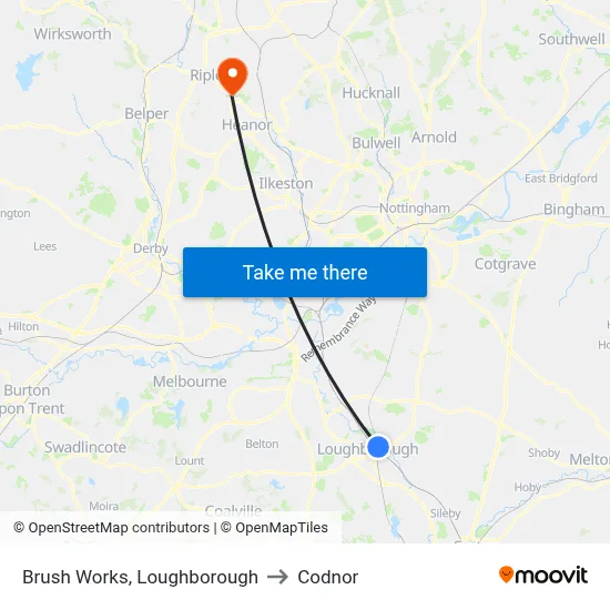 Brush Works, Loughborough to Codnor map