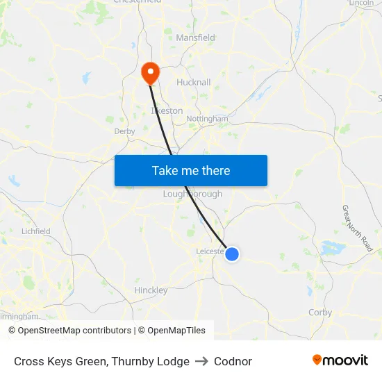 Cross Keys Green, Thurnby Lodge to Codnor map