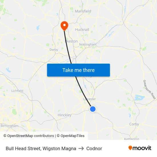 Bull Head Street, Wigston Magna to Codnor map
