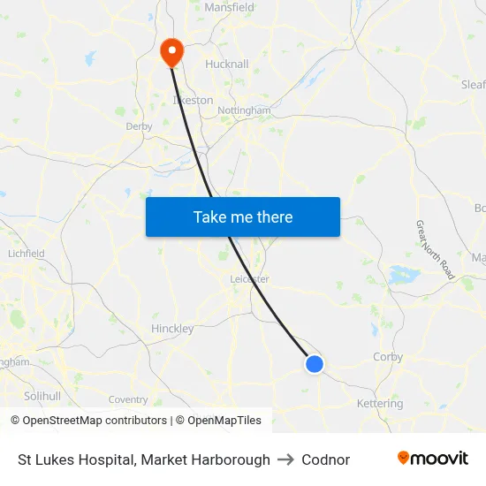 St Lukes Hospital, Market Harborough to Codnor map
