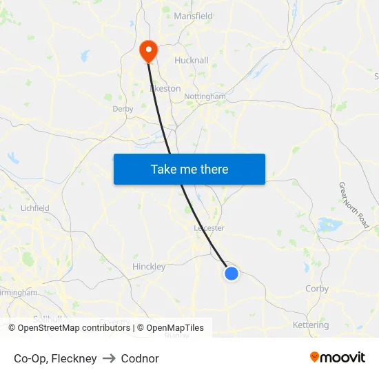 Co-Op, Fleckney to Codnor map