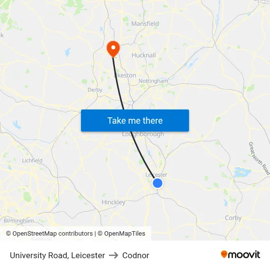 University Road, Leicester to Codnor map