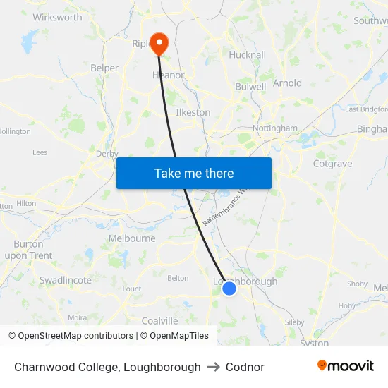 Charnwood College, Loughborough to Codnor map