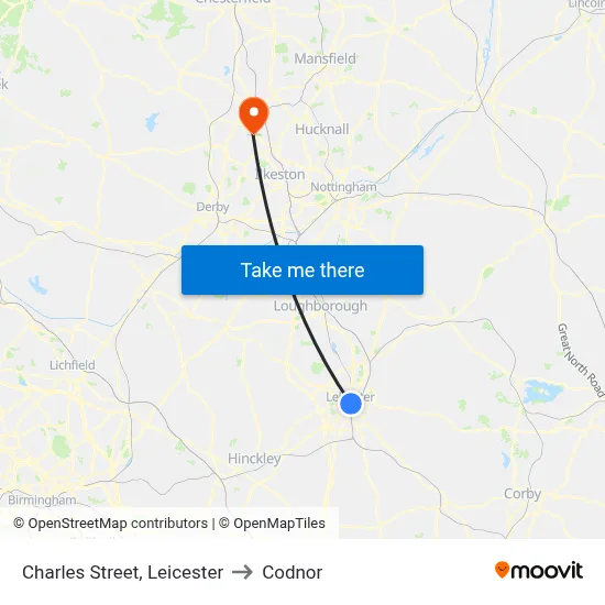 Charles Street, Leicester to Codnor map