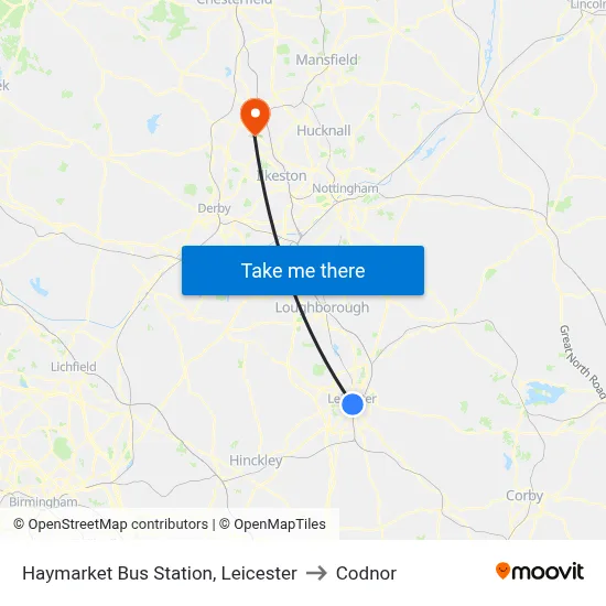 Haymarket Bus Station, Leicester to Codnor map