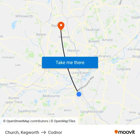 Church, Kegworth to Codnor map