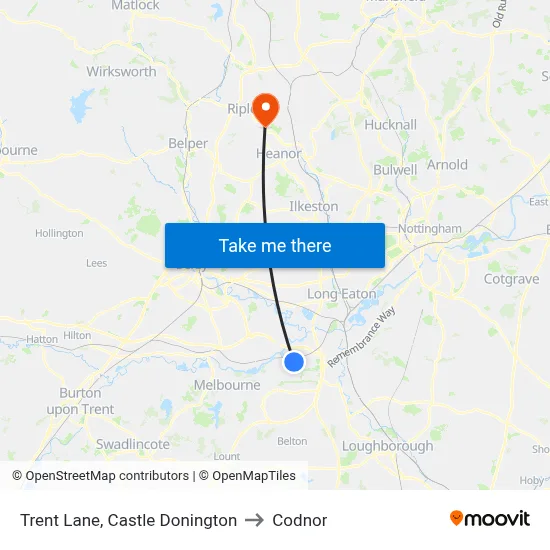 Trent Lane, Castle Donington to Codnor map