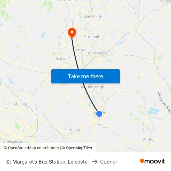 St Margaret's Bus Station, Leicester to Codnor map