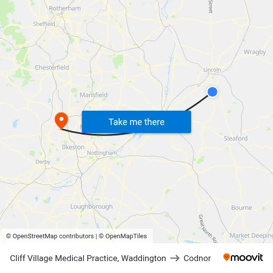 Cliff Village Medical Practice, Waddington to Codnor map