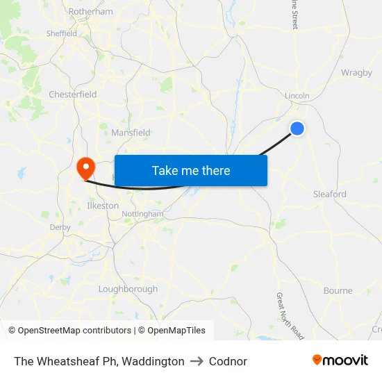 The Wheatsheaf Ph, Waddington to Codnor map