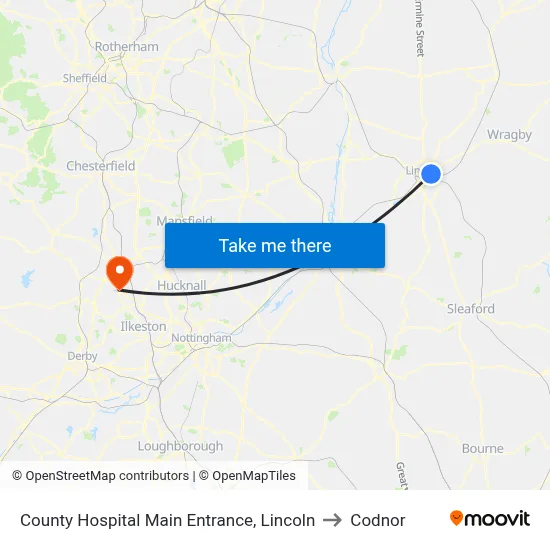County Hospital Main Entrance, Lincoln to Codnor map