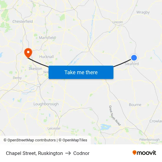 Chapel Street, Ruskington to Codnor map