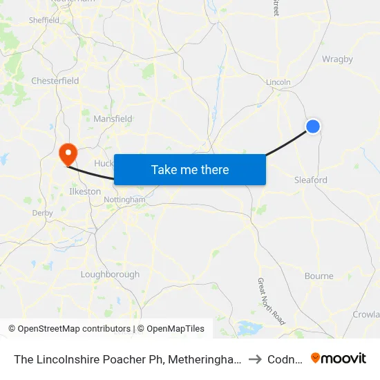 The Lincolnshire Poacher Ph, Metheringham to Codnor map