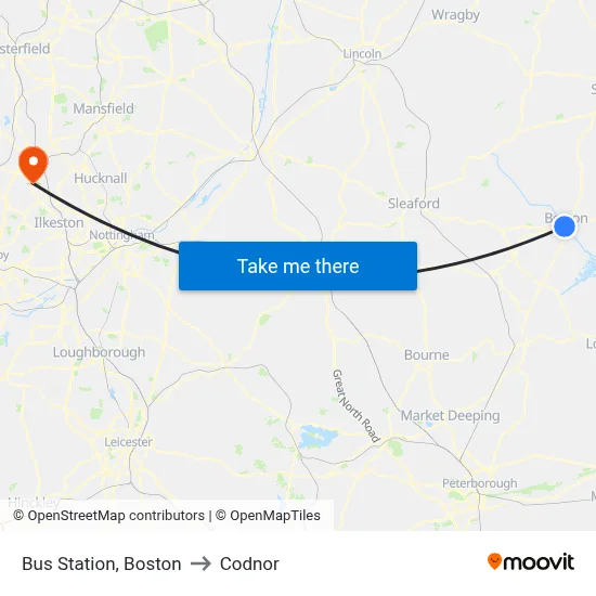 Bus Station, Boston to Codnor map