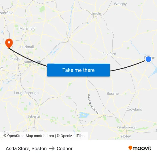 Asda Store, Boston to Codnor map