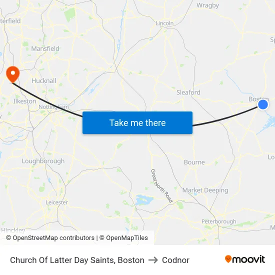 Church Of Latter Day Saints, Boston to Codnor map