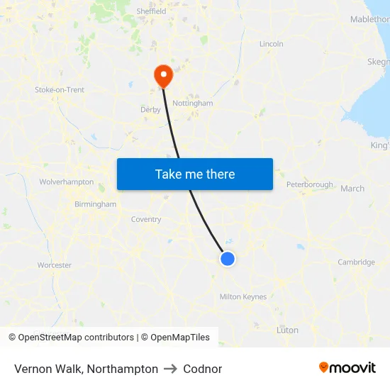 Vernon Walk, Northampton to Codnor map