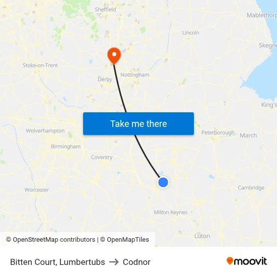 Bitten Court, Lumbertubs to Codnor map