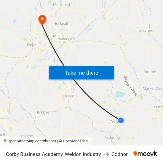 Corby Business Academy, Weldon Industry to Codnor map