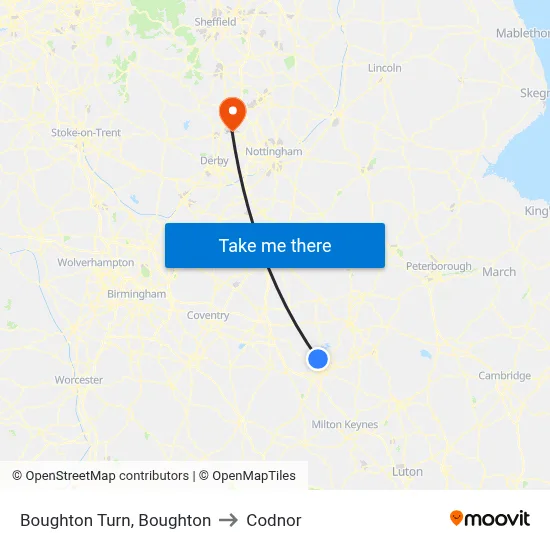 Boughton Turn, Boughton to Codnor map