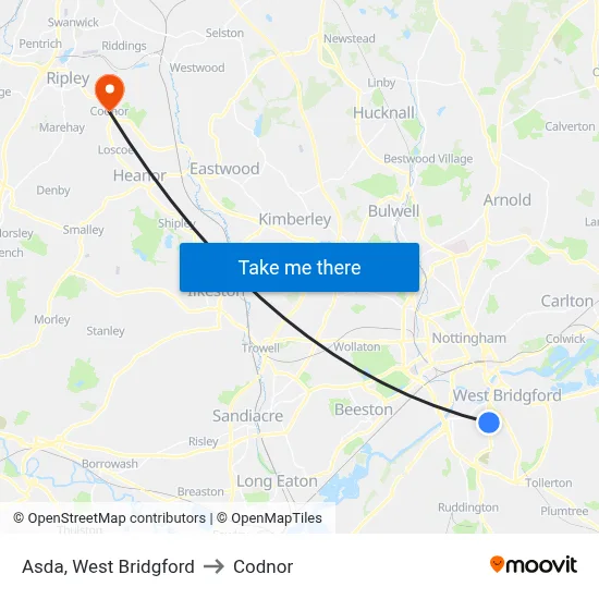 Asda, West Bridgford to Codnor map