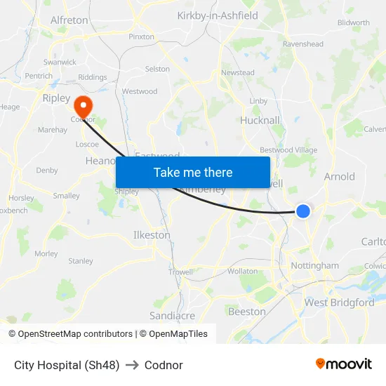 City Hospital (Sh48) to Codnor map