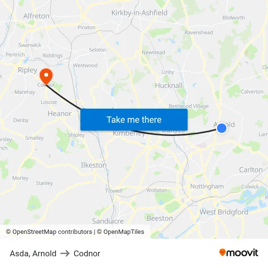Asda, Arnold to Codnor map