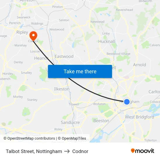 Talbot Street, Nottingham to Codnor map