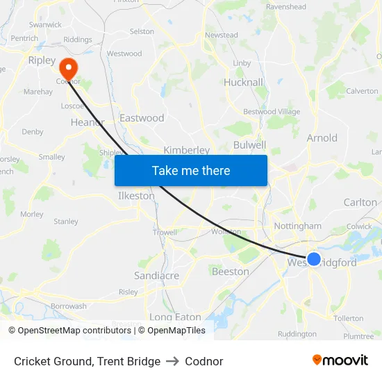 Cricket Ground, Trent Bridge to Codnor map